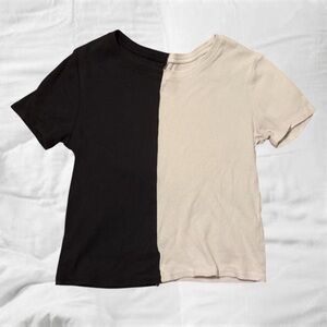 Hollister Black and Cream Color-Block Short Sleeve Tee